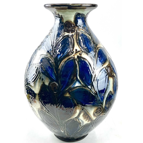 936 - A Herman Kahler, Danish Art pottery vase, with foliate decoration, incised monogram, height 44.5cm.