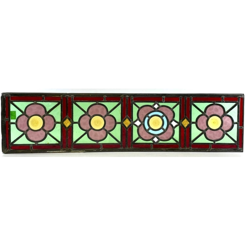 94 - A set of four Edwardian stained glass panels, each with four quatrefoils, 75X18.5cm, together with f... 