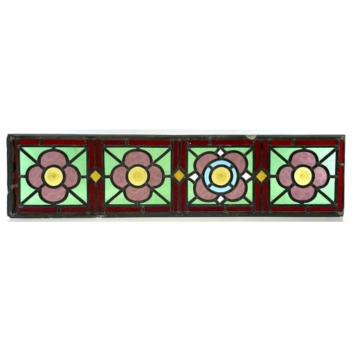 94 - A set of four Edwardian stained glass panels, each with four quatrefoils, 75X18.5cm, together with f... 