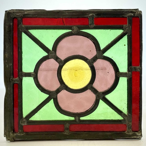 94 - A set of four Edwardian stained glass panels, each with four quatrefoils, 75X18.5cm, together with f... 