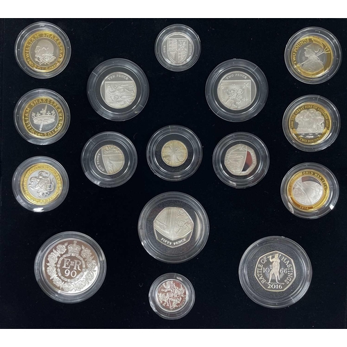 100 - Great Britain Royal Mint 2016 Silver Proof Coin Set. Comprising all definitive and commemorative sil... 