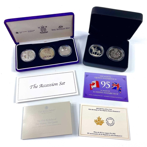 12 - Queen Elizabeth 2002 & 2021 G.B, Australia and Canada Silver Proof Coins. Comprising: 1: A 2002 3 co... 