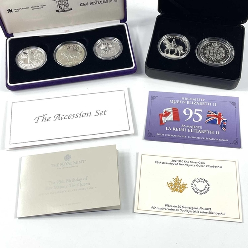 12 - Queen Elizabeth 2002 & 2021 G.B, Australia and Canada Silver Proof Coins. Comprising: 1: A 2002 3 co... 