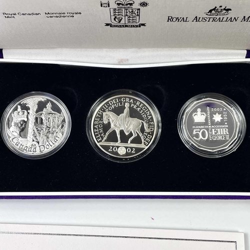 12 - Queen Elizabeth 2002 & 2021 G.B, Australia and Canada Silver Proof Coins. Comprising: 1: A 2002 3 co... 