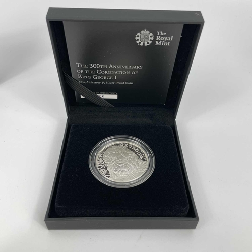 122 - Alderney Royal Mint Silver Proof £5 Coins x3 Comprising: 1: 2014 70th anniversary of D-Day £5 coin w... 