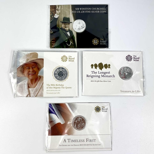 126 - Great Britain Royal Mint .999 Silver Bright Uncirculated £20 Coins (x4). Comprising: 2013 Timeless F... 