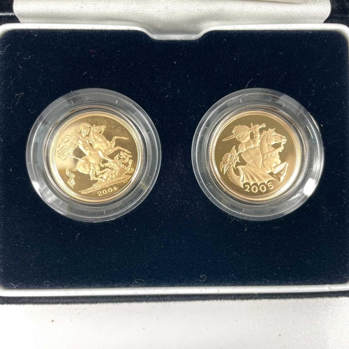 137 - Great Britain Gold Proof Sovereign 2 Coin Coinage set for 2004 and 2005 Comprising normal 2004 rever... 