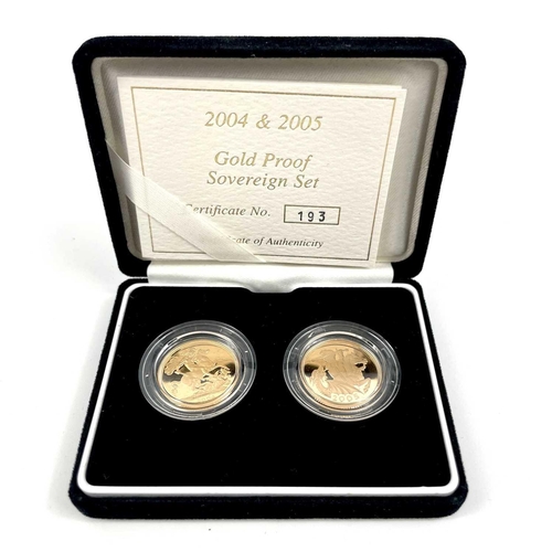 137 - Great Britain Gold Proof Sovereign 2 Coin Coinage set for 2004 and 2005 Comprising normal 2004 rever... 