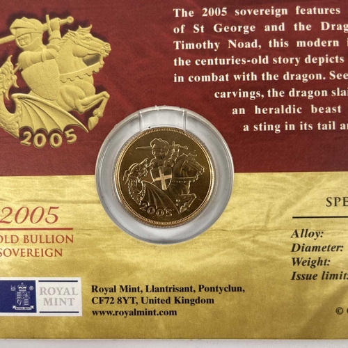 138 - Great Britain 2005 Timothy Noad Gold Sovereign. Comprising a sealed presentation card containing the... 