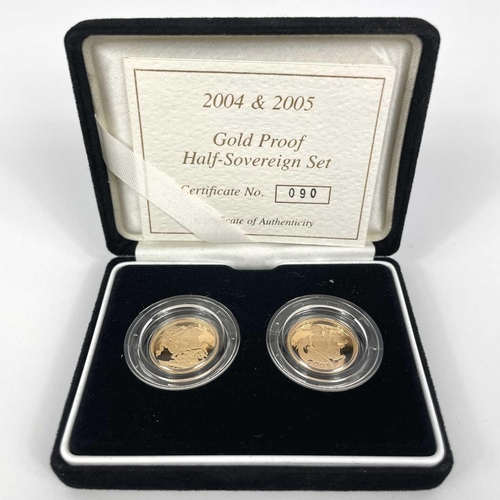 139 - Great Britain Gold Proof Half Sovereign 2 Coin Coinage set for 2004 and 2005. Comprising normal 2004... 