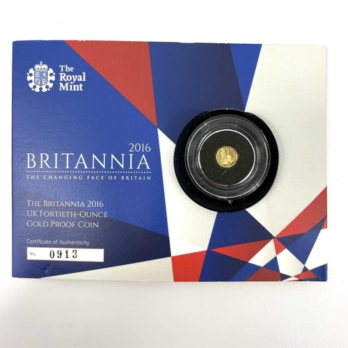 142 - Great Britain Gold 2 x 1/40th and 1 x 1/20th Ounce Gold Coins. Comprising: 1) 2015 1/40th ounce proo... 