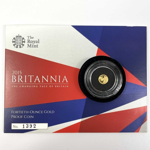 142 - Great Britain Gold 2 x 1/40th and 1 x 1/20th Ounce Gold Coins. Comprising: 1) 2015 1/40th ounce proo... 