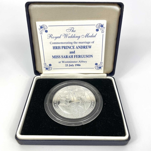 146 - Royal Mint Cased Commemorative Coin/Medallions. Comprising: 1: 1986 Prince Andrew wedding silver 37g... 