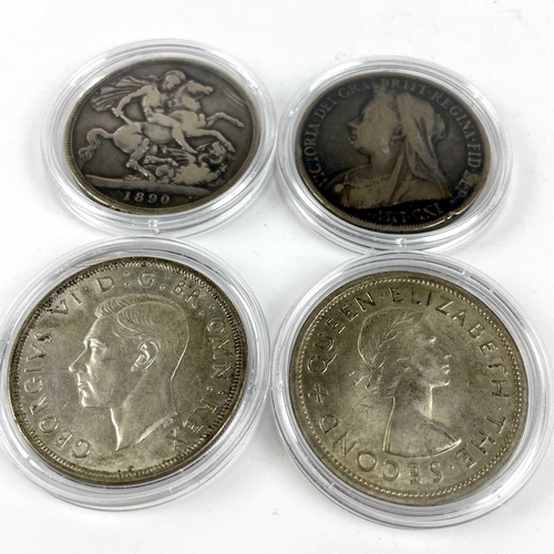 154 - Great Britain & Southern Rhodesia Silver Crowns (x4). Comprising: 1890 & 1898 Victorian Crowns, 1937... 