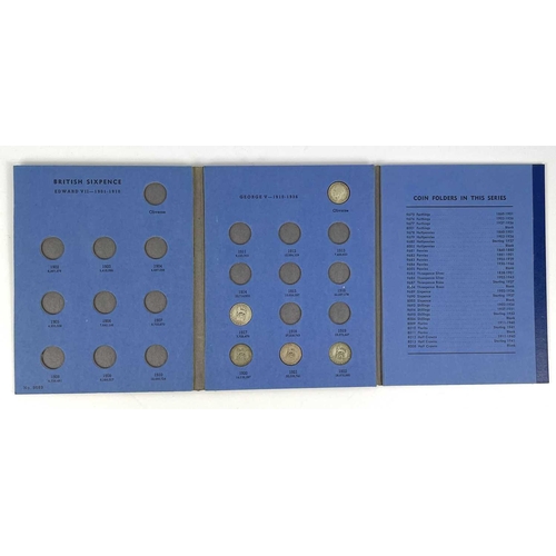 227 - Whitman Great Britain 6d & 1/- Folders. Containing a selection from 1917 to 1946 of silver coins tot... 