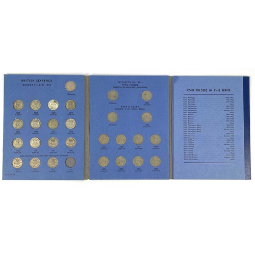 227 - Whitman Great Britain 6d & 1/- Folders. Containing a selection from 1917 to 1946 of silver coins tot... 