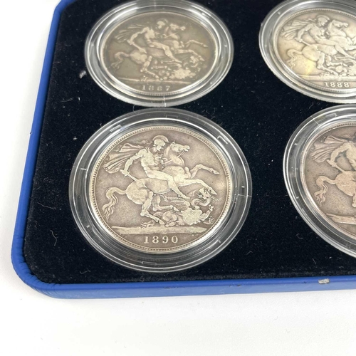 232 - Queen Victoria Jubilee Head Silver Crowns (x6). A cased set of 6 Jubilee head silver crowns from 188... 