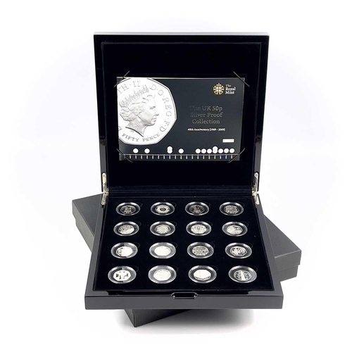 240 - Great Britain Royal Mint UK 50 Pence Cased Silver Proof Collection of 16 Coins 40th Anniversary 1969... 