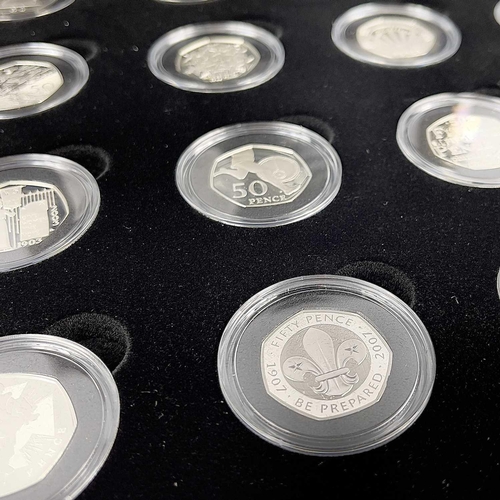 240 - Great Britain Royal Mint UK 50 Pence Cased Silver Proof Collection of 16 Coins 40th Anniversary 1969... 