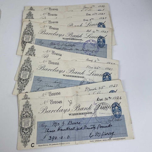 242 - 1920's Era Cheques - Cornish Interest. Comprising 22 Barclays Bank Limited Wadebridge Branch paid ch... 