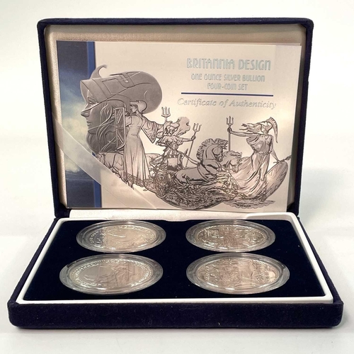 25 - G.B. Silver Bullion Britannia Cased Set of 4 Coins. Comprising 1999, 2001, 2002, 2003 £2 coins depic... 