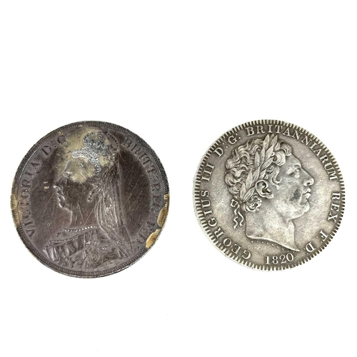 251 - Great Britain George & Dragon Silver Crowns. Comprising an 1820 circa VF George lll Crown and an 188... 