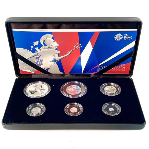 27 - G.B. Silver Proof 2017 Britannia Coin Set of 6 Coins. Set ranges from 5p, 10p, 20p, 50p, £1 and £2 w... 