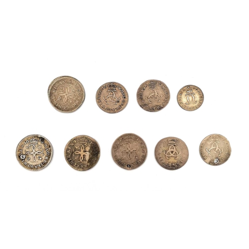 279 - Great Britain - Charles II Interlocking Arc Maundy Money Coins (x9). Comprising 1670 3d and 1679 2d,... 