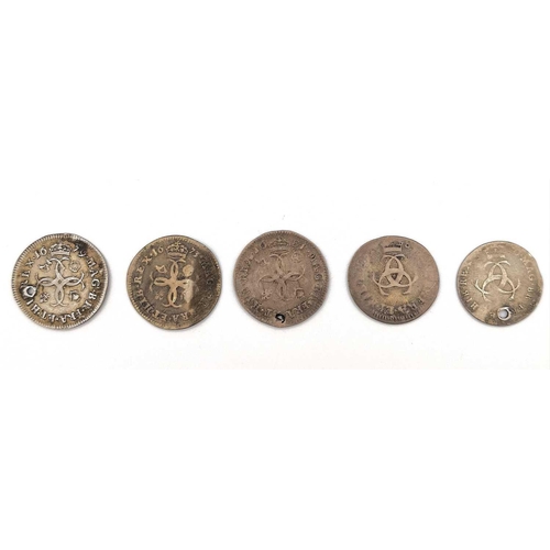 279 - Great Britain - Charles II Interlocking Arc Maundy Money Coins (x9). Comprising 1670 3d and 1679 2d,... 