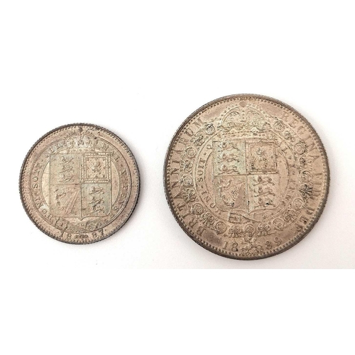 279J - Great Britain Queen Victoria Jubilee Head Silver 2/6d and 1/-. Comprising high grade 1889 half crown... 