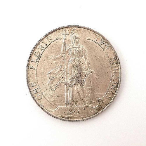 279L - Great Britain Edward VII 1903 Florin. A near uncirculated example with clear face of Britannia and g... 