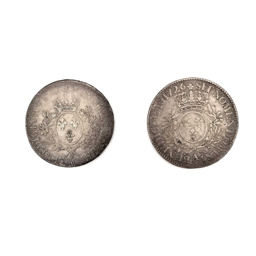 280F - France 18th Century 1 Ecu Silver Coinage - King Louis XV (x2). Comprising 1 Ecu silver coins as foll... 