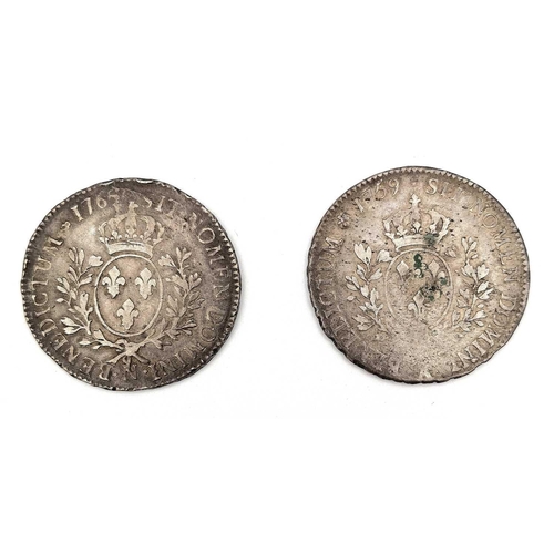 280G - France 18th Century 1 Ecu Silver Coinage - King Louis XV (x2). Comprising 1 Ecu silver coins as foll... 