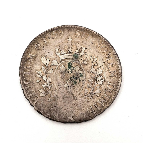 280G - France 18th Century 1 Ecu Silver Coinage - King Louis XV (x2). Comprising 1 Ecu silver coins as foll... 