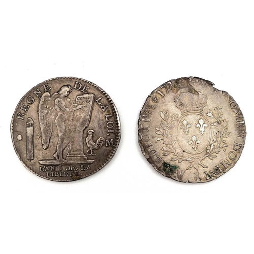 280H - France - 18th Century 1 Ecu Silver Coinage King Louis XVI (x2). Comprising 1 Ecu silver coins as fol... 