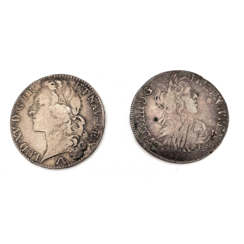 280I - France - 17th Century & 18th century 1/2 Ecu Silver Coinage, King Louis XIV & XV (x2). Comprising 1/... 