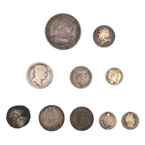 280K - France - Early 19th Century Louis XVIII & Napoleon Era Silver Coinage (x10). Comprising: Louis XVIII... 