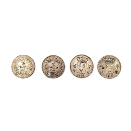 280L - FRANCE - 19th Century Silver & Bronze Coinage Comprising: A) SILVER Louis XVlll - 1/4 Franc 1817B, 1... 