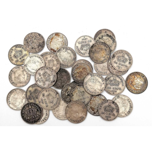 280L - FRANCE - 19th Century Silver & Bronze Coinage Comprising: A) SILVER Louis XVlll - 1/4 Franc 1817B, 1... 