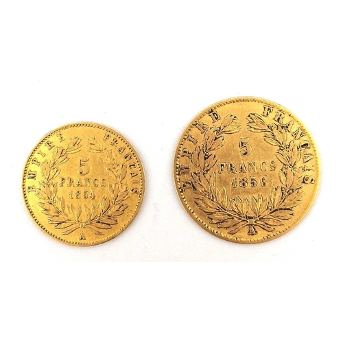 280M - FRANCE - Napoleon lll Gold 5 Francs (x2) 1854A 5 Franc 0.9 purity Gold only 691,000 issued, plus a 1... 