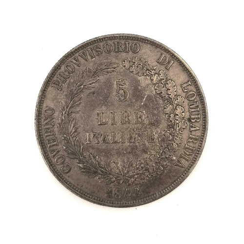 280R - Mid 19th Century Italy Silver Coinage. Comprising 1 large 1848M Revolutionary Provisional Government... 