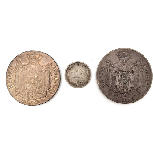 280T - 19th Century Italy-Kingdom of Naples Emperor Napoleon Era. Comprising: large Silver 5 Lira 1810B, 18... 