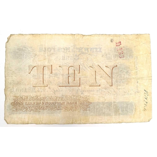 286 - Lynn's & Norfolk Bank £10 Note An 1886 ten pound note in good condition for age.