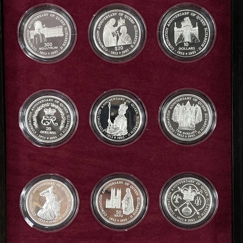 32 - G.B. Commonwealth/World Proof Silver Royal Mint 1993 40th Anniv. of Coronation Collection (x18). A R... 