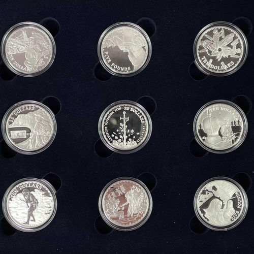 34 - Royal Mint World War I 90th Anniversary £5 Silver Proof Series (x18). Comprising proof £5 coins from... 