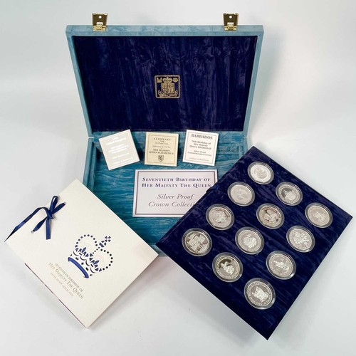 37 - Royal Mint 70th Birthday of HM The Queen Silver Proof £5 coin size coins (x12). Comprising coins fro... 