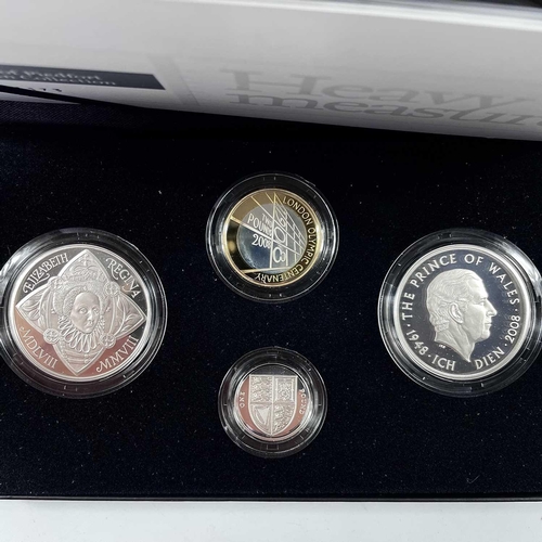 49 - Royal Mint Great Britain 2008 Silver Proof Piedfort four coin cased collection. Comprising £1, £2 an... 