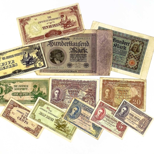 495 - World Stamp Collection & King George Vl Wartime Malaya Banknotes. Stamp Collection is a 