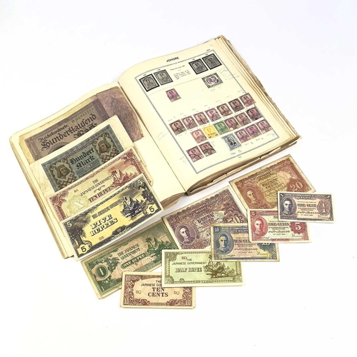 495 - World Stamp Collection & King George Vl Wartime Malaya Banknotes. Stamp Collection is a 