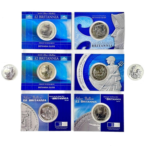 51 - Royal Mint Great Britain Britannia 1 once Silver coins x8. Comprising sealed £2 silver Britannia Coi... 